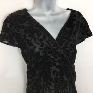 Whimsigoth Dark Floral Burnout Maxi Dress Women’s Size 12P Lined Short Sleeve